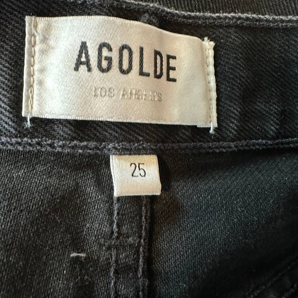 Agolde Cherie High Rise Straight Jeans Black 25x31 Busted Knee Rigid Raw Hem - Picture 9 of 12